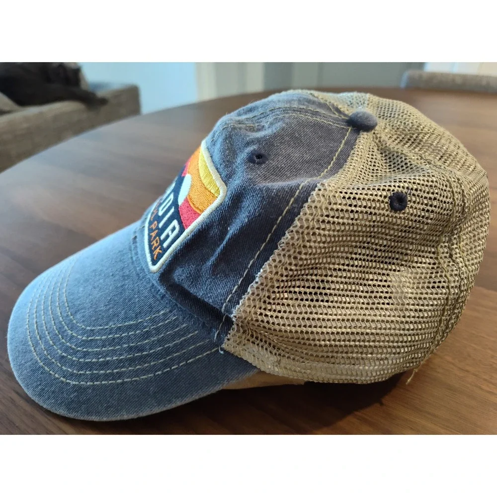 Ouray Sportswear Acadia National Park Trucker Hat Blue Tan Mesh Snapback 51287